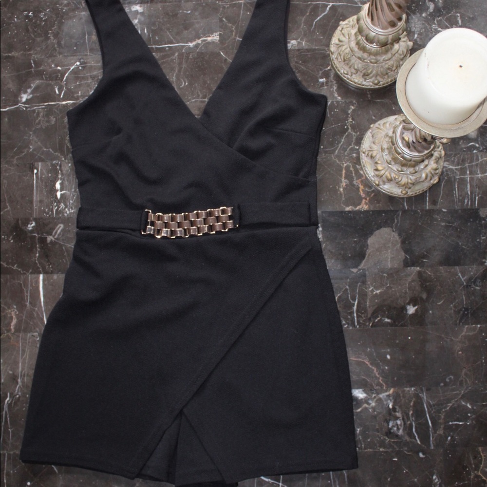 Black Romper with Gold Belt detail